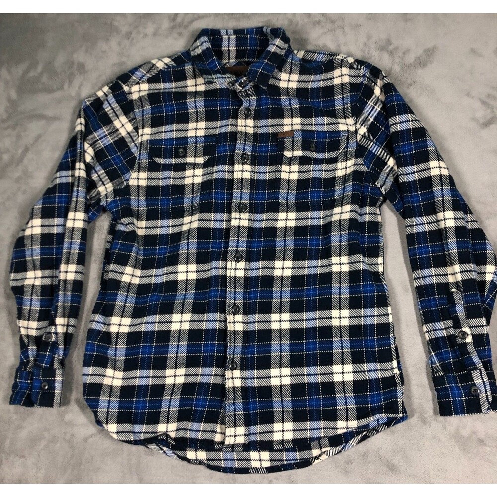 Orvis Flannel Shirt Jacket Shacket Mens M Blue Plaid Heavy Pockets Outdoor